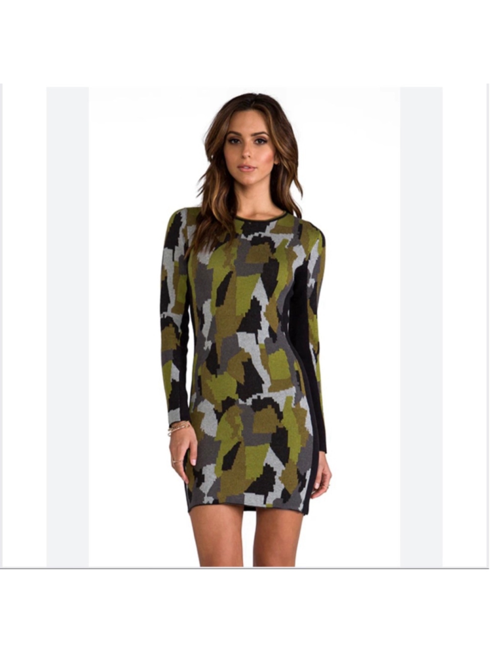 Revolve Torn by Ronny Kobo Long Sleeve Dress S Green Black Camo